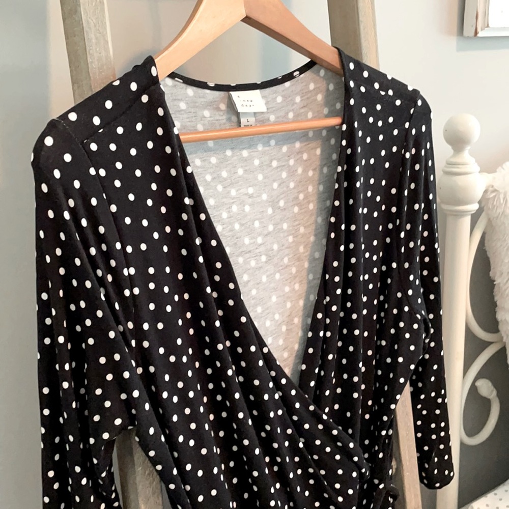A New Day Black and White Polka Dot Wrap Dress